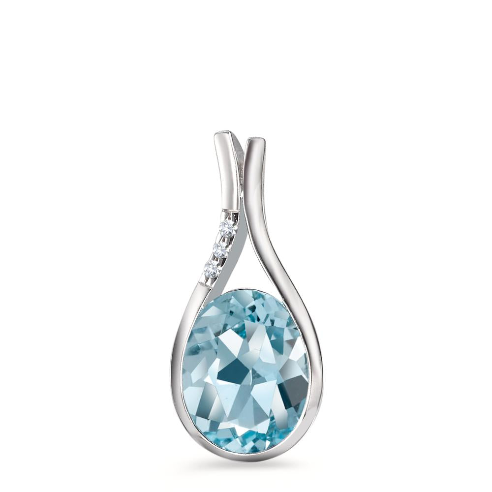 Pendant 18k White Gold Topaz Blue, oval, Diamond White, 0.015 ct, 3 Stones, brilliant, w-si