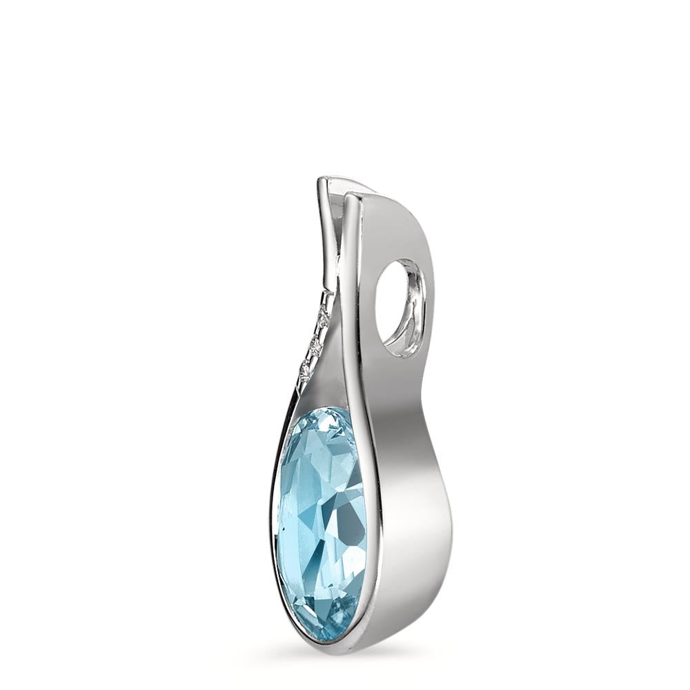 Pendant 18k White Gold Topaz Blue, oval, Diamond White, 0.015 ct, 3 Stones, brilliant, w-si