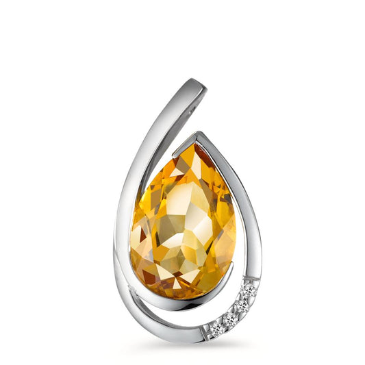 Pendant 18k White Gold Citrine Cognac, 0.02 ct, 4 Stones, brilliant, w-si