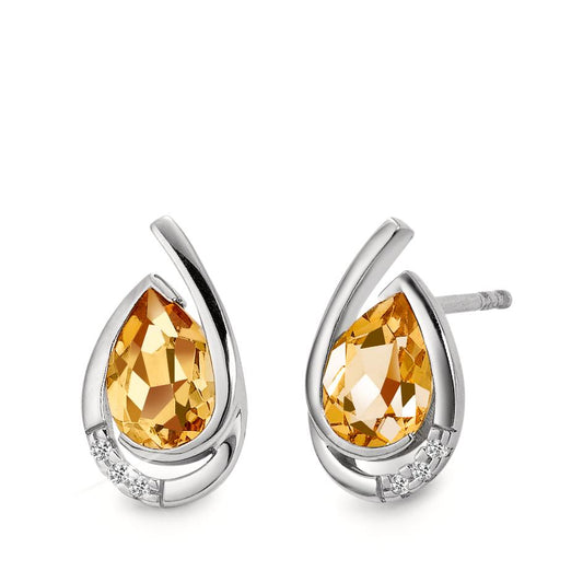 Stud earrings 18k White Gold Citrine Cognac, 0.02 ct, 6 Stones, brilliant, w-si