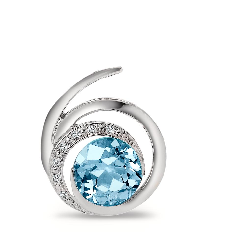 Pendant 18k White Gold Topaz Blue, Diamond 0.035 ct, 6 Stones, brilliant, w-si