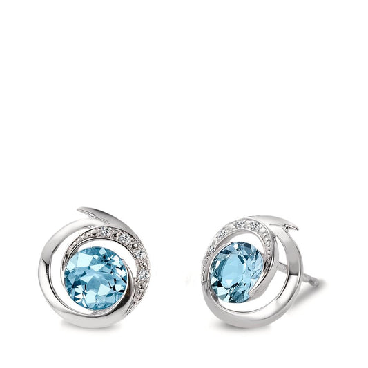 Stud earrings 18k White Gold Topaz Blue, 2 Stones, Diamond White, 0.03 ct, 6 Stones, brilliant, w-si Ø11 mm