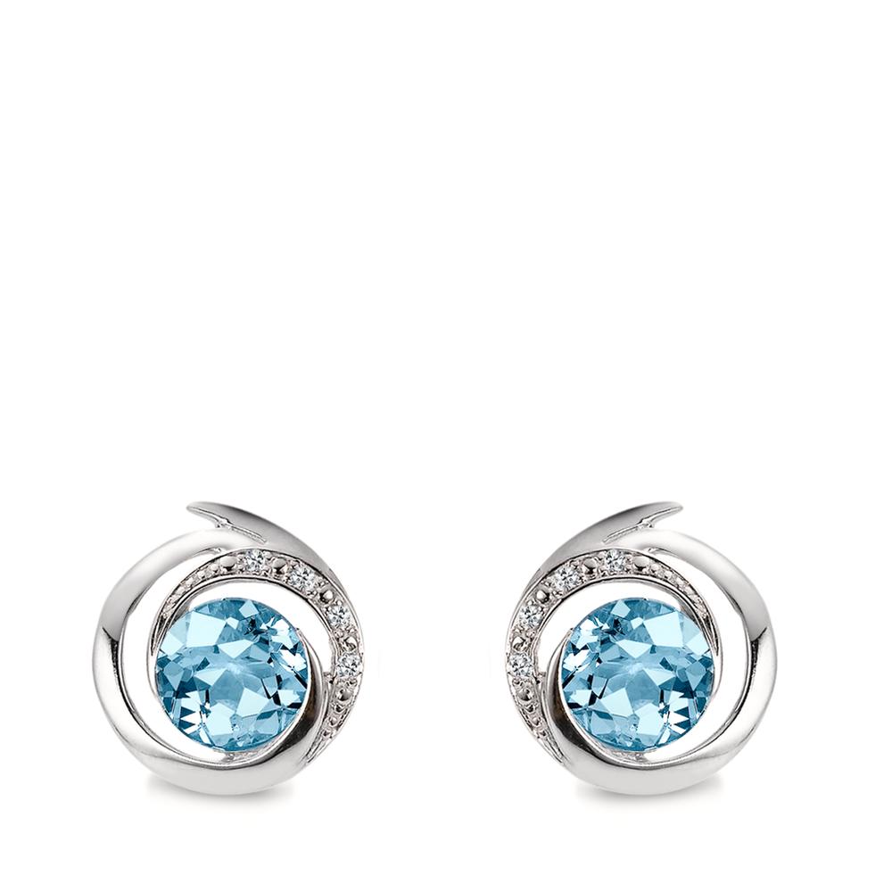 Stud earrings 18k White Gold Topaz Blue, 2 Stones, Diamond White, 0.03 ct, 6 Stones, brilliant, w-si Ø11 mm