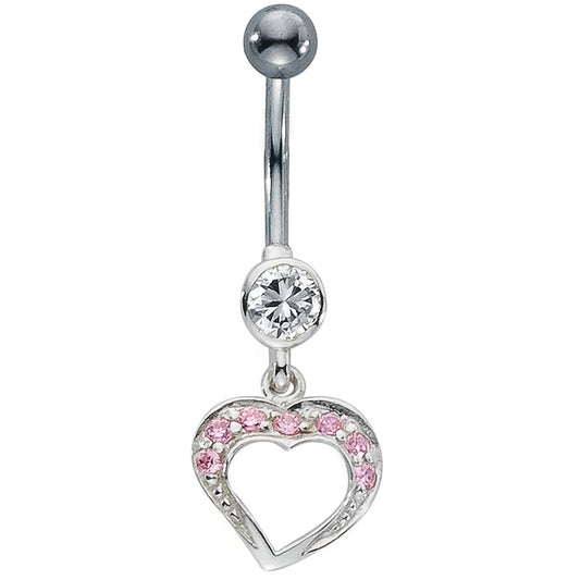 Navel piercing Stainless steel, Silver Zirconia Rose, 8 Stones Heart