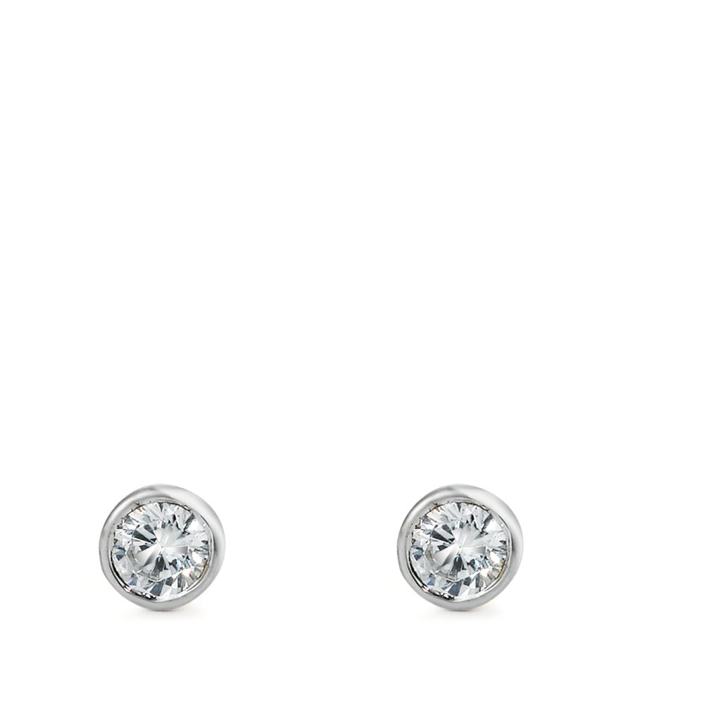 Stud earrings Silver Zirconia 2 Stones Rhodium plated Ø5 mm