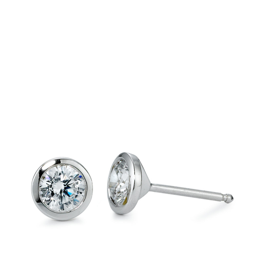 Stud earrings Silver Zirconia 2 Stones Rhodium plated Ø6 mm