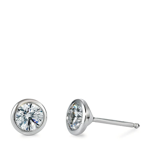 Stud earrings Silver Zirconia 2 Stones Rhodium plated Ø7 mm