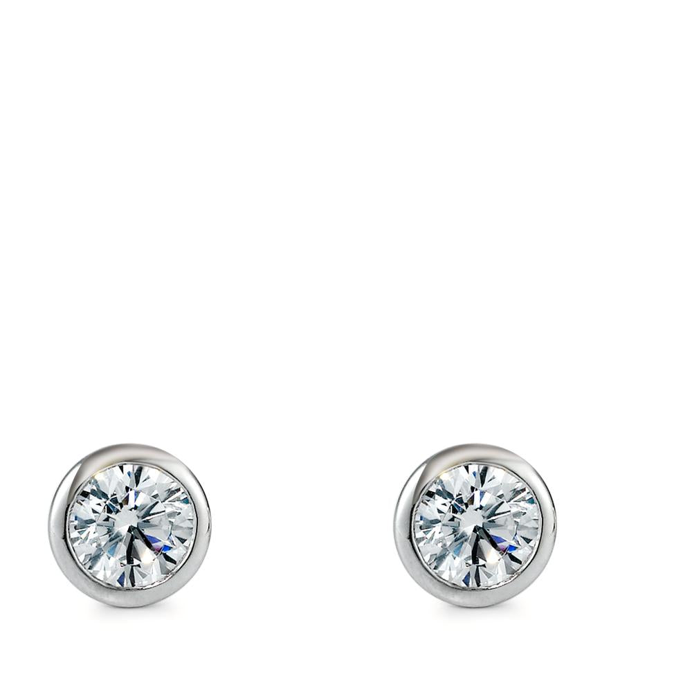 Stud earrings Silver Zirconia 2 Stones Rhodium plated Ø7 mm