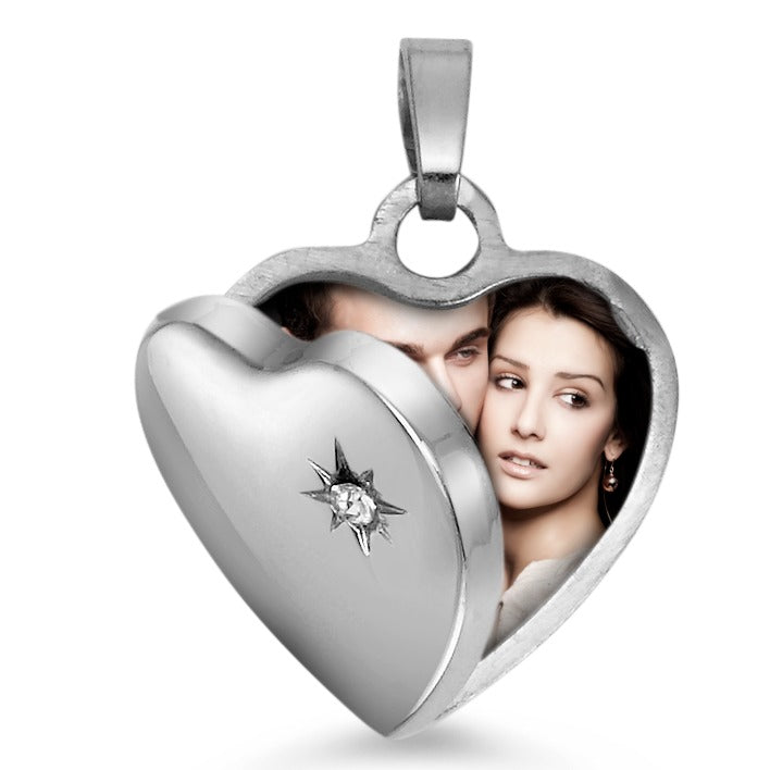 Locket Silver Crystal White Rhodium plated Heart Ø1.5 mm