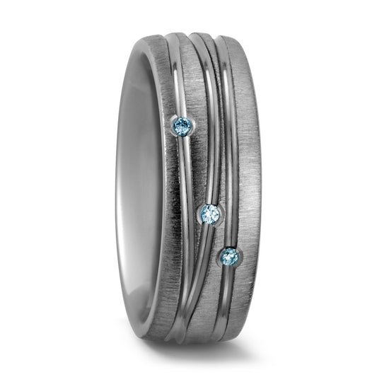 Wedding Ring Titanium Diamond Blue, 0.03 ct, 3 Stones, w-si