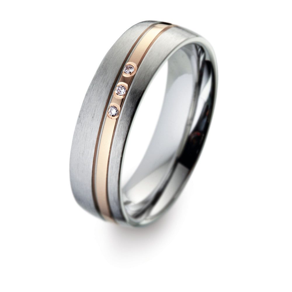 Wedding Ring Titanium, 18k Red Gold Diamond White, 0.03 ct, 3 Stones, w-si