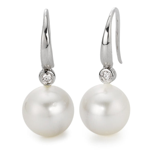 Drop Earrings 18k White Gold Diamond White, 0.09 ct, 2 Stones, si Freshwater pearl