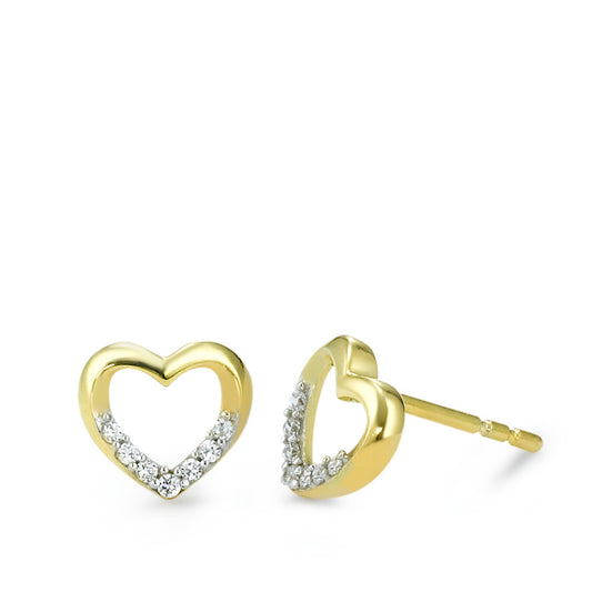 Stud earrings 9k Yellow Gold, 9k White Gold Zirconia White, 14 Stones Heart