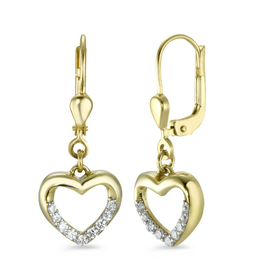 Drop Earrings 9k Yellow Gold, 9k White Gold Zirconia White, 18 Stones Heart