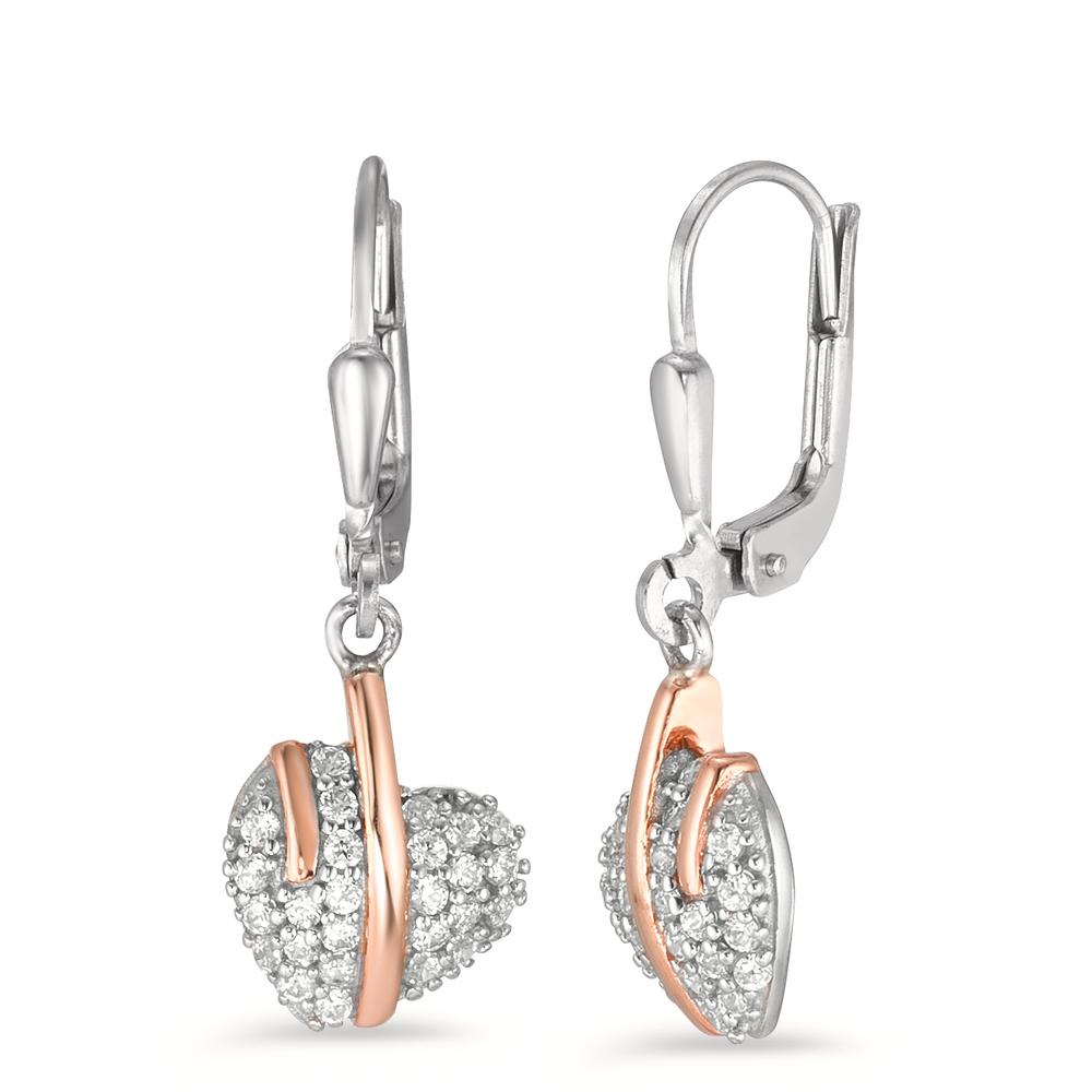 Drop Earrings 9k White Gold Zirconia White, 52 Stones Heart