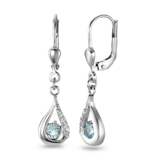 Drop Earrings Silver Topaz Blue, 12 Stones Rhodium plated