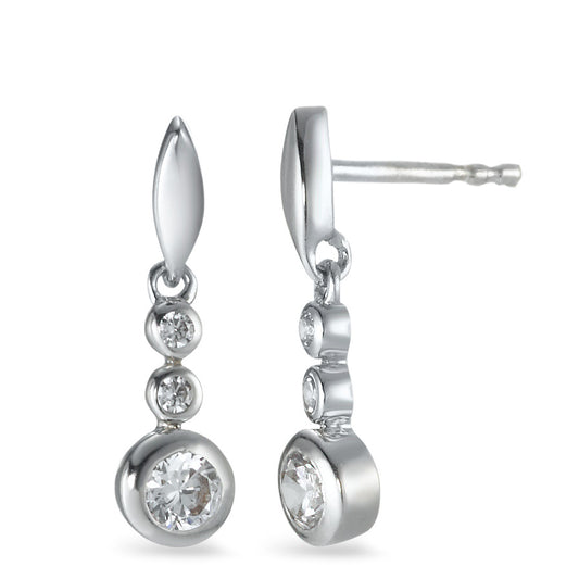 Drop Earrings Silver Zirconia White, 6 Stones Rhodium plated