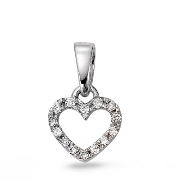 Pendant 18k White Gold Diamond 0.08 ct, 14 Stones, w-si Heart