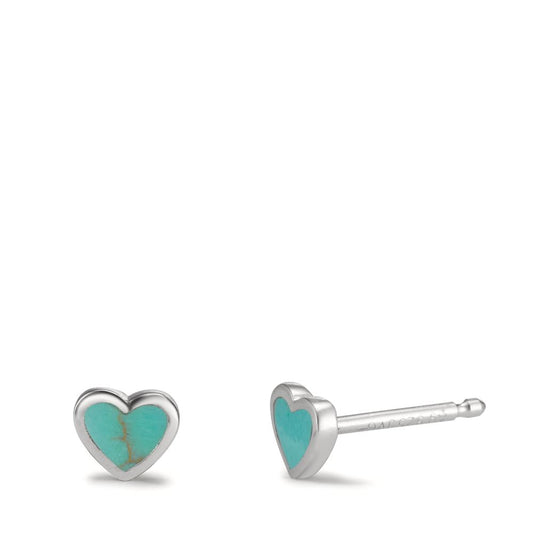 Stud earrings Silver Turquoise Turquoise enameled Heart