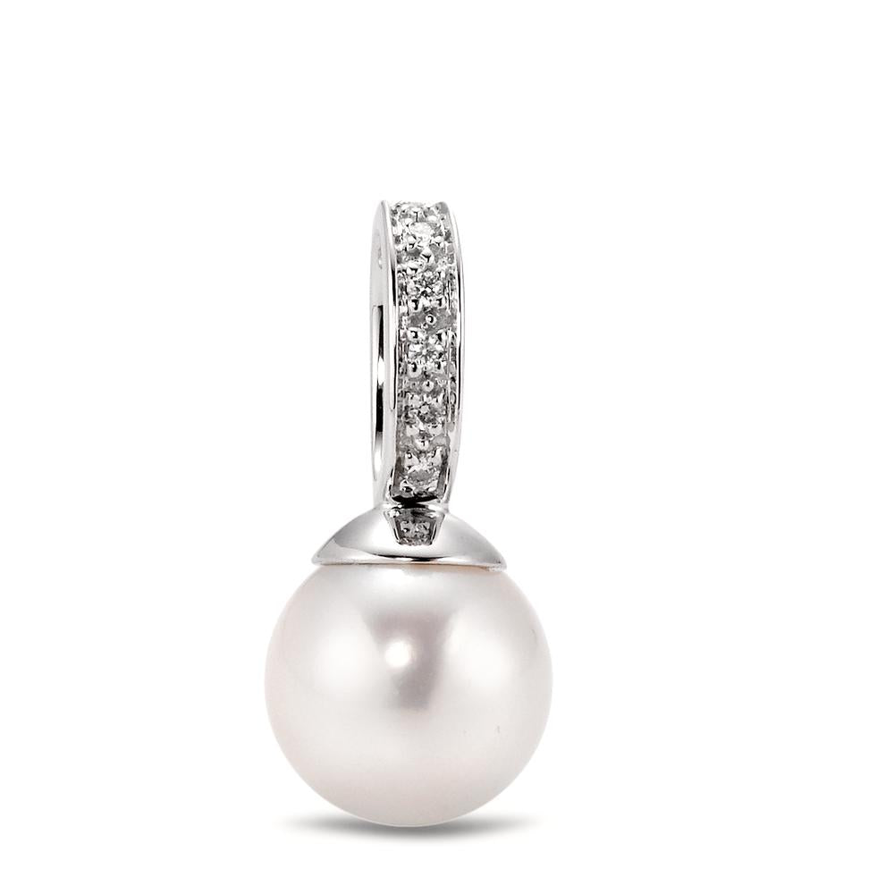 Pendant 18k White Gold Diamond 0.04 ct, 6 Stones, w-si Freshwater pearl