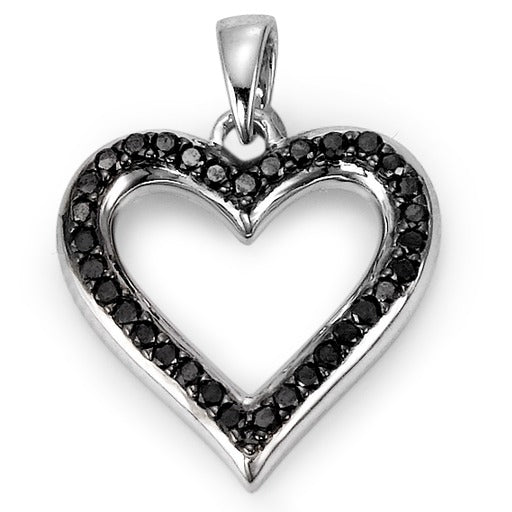 Pendant 18k White Gold Diamond Black, 0.20 ct, 33 Stones, w-si Heart