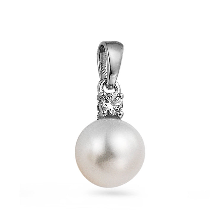 Pendant 18k White Gold Diamond 0.07 ct, w-si Freshwater pearl