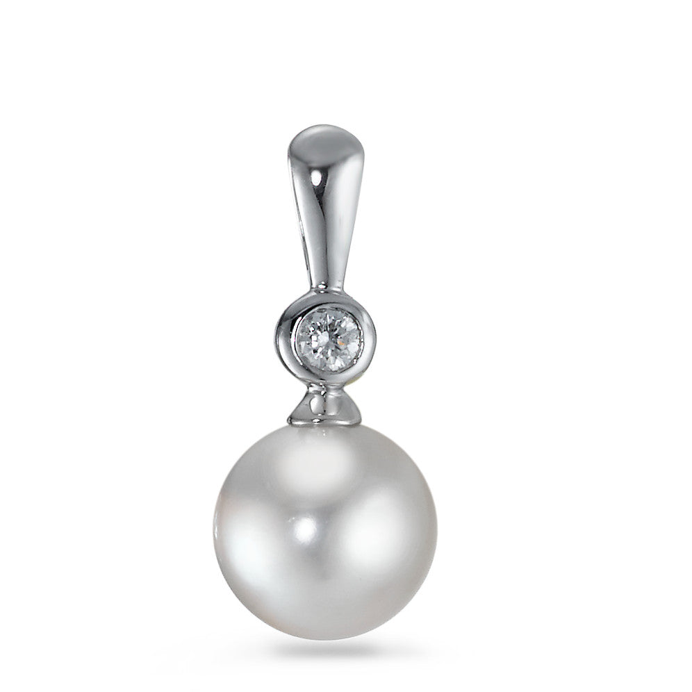 Pendant 18k White Gold Diamond 0.035 ct, w-si Freshwater pearl