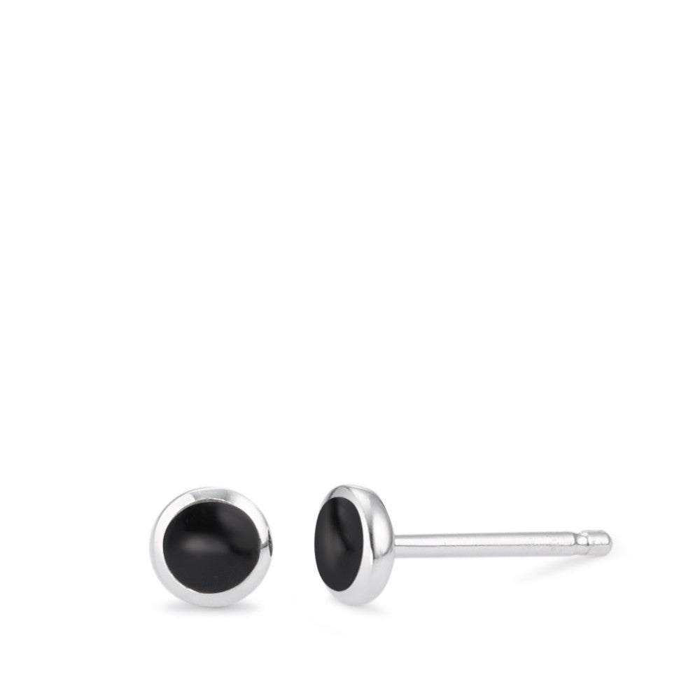 Stud earrings Silver Onyx 2 Stones Ø4.5 mm