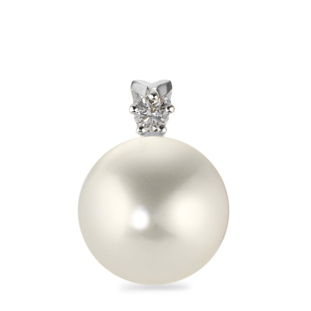 Pendant 18k White Gold Diamond 0.05 ct, w-si Freshwater pearl