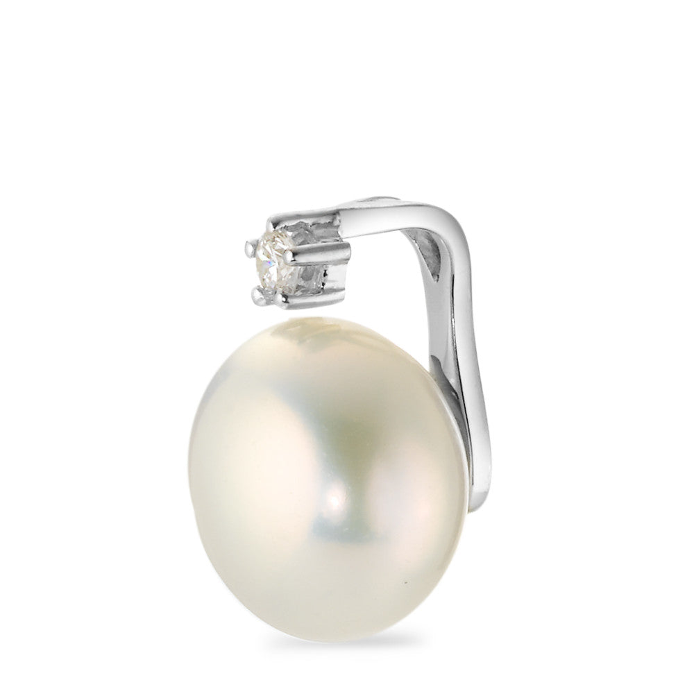 Pendant 18k White Gold Diamond 0.05 ct, w-si Freshwater pearl