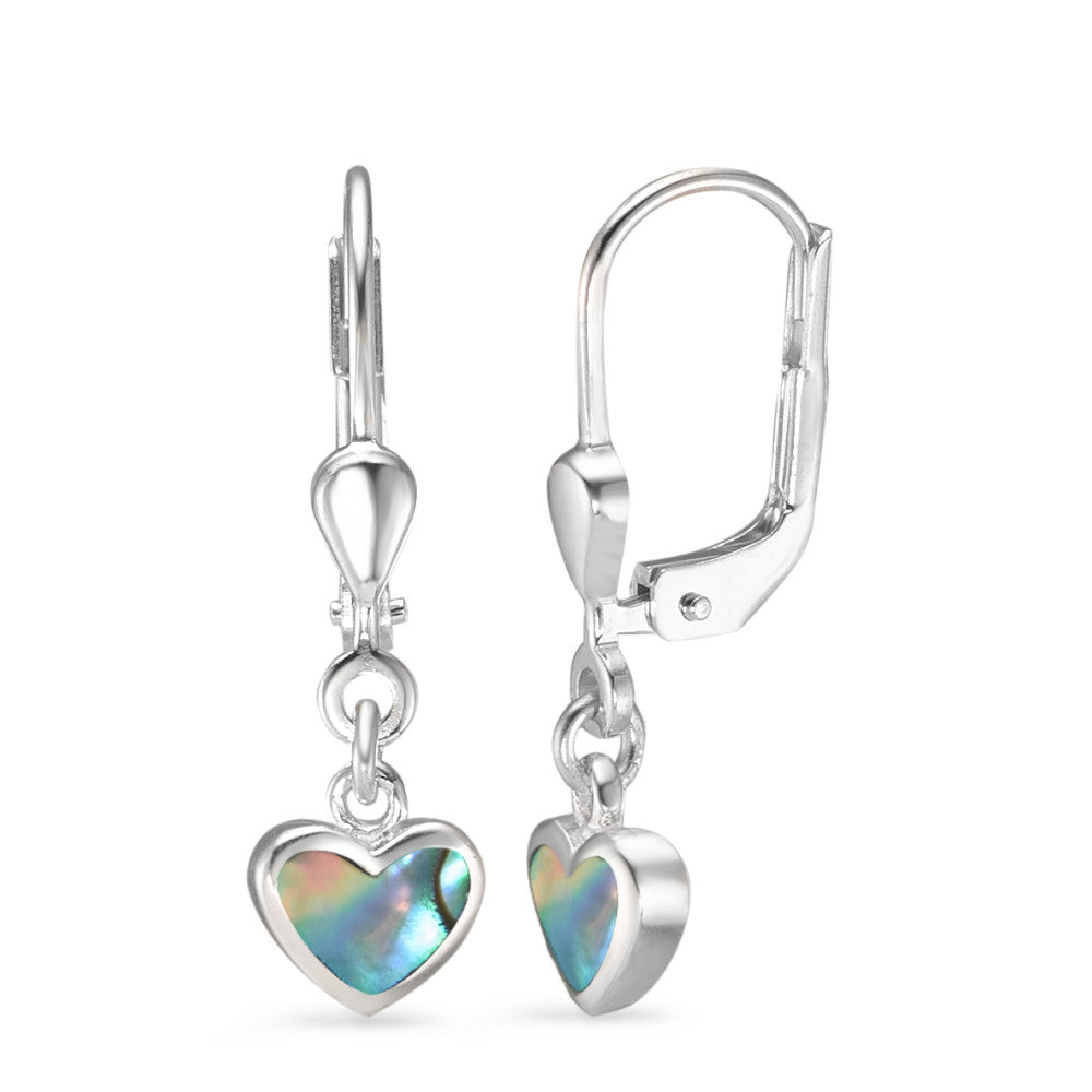 Drop Earrings Silver Abalone Heart