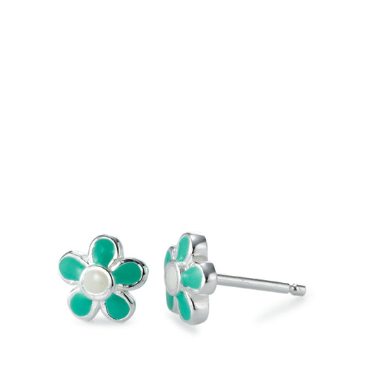 Stud earrings Silver Rhodium plated Flower Ø8 mm