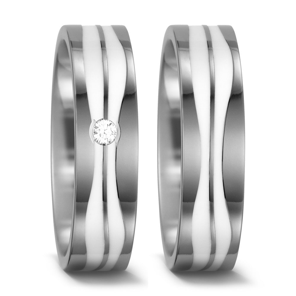 Wedding Ring Titanium, Ceramic Diamond White, 0.05 ct, w-si