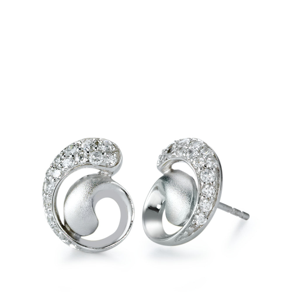 Stud earrings Silver Zirconia White, 28 Stones Rhodium plated