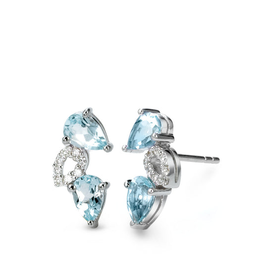 Stud earrings Silver Topaz Blue, 20 Stones, Zirconia Rhodium plated