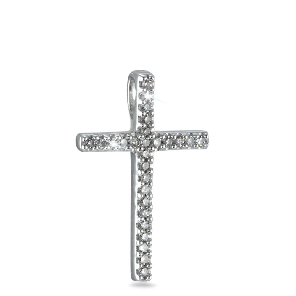 Pendant 18k White Gold Diamond 0.10 ct, 27 Stones, p1 Cross