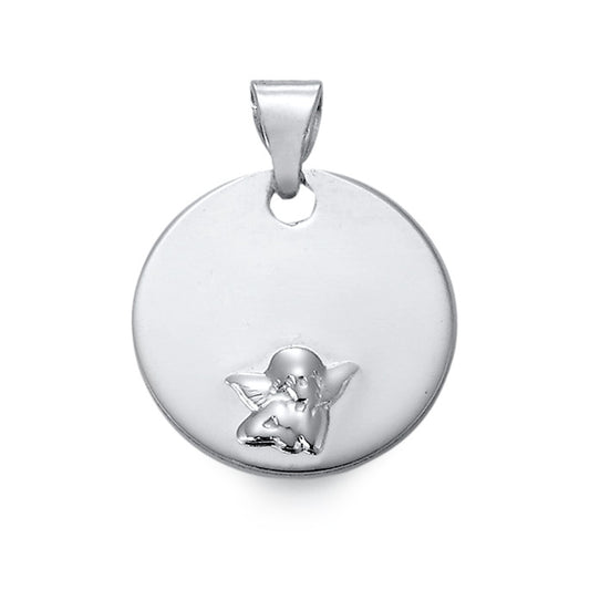 Engravable pendant Silver Rhodium plated Guardian Angel Ø12 mm