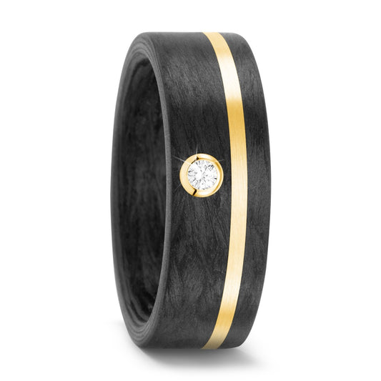 Wedding Ring 18k Yellow Gold, Carbon Diamond White, 0.05 ct, w-si