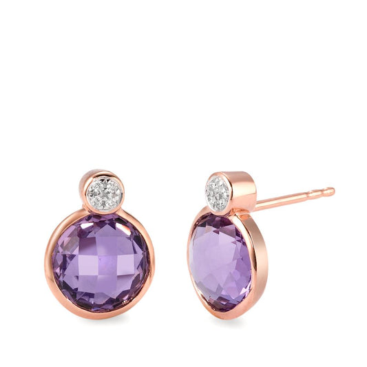 Stud earrings 18k Red Gold Amethyst Violet, 0.03 ct, 8 Stones, brilliant, w-si