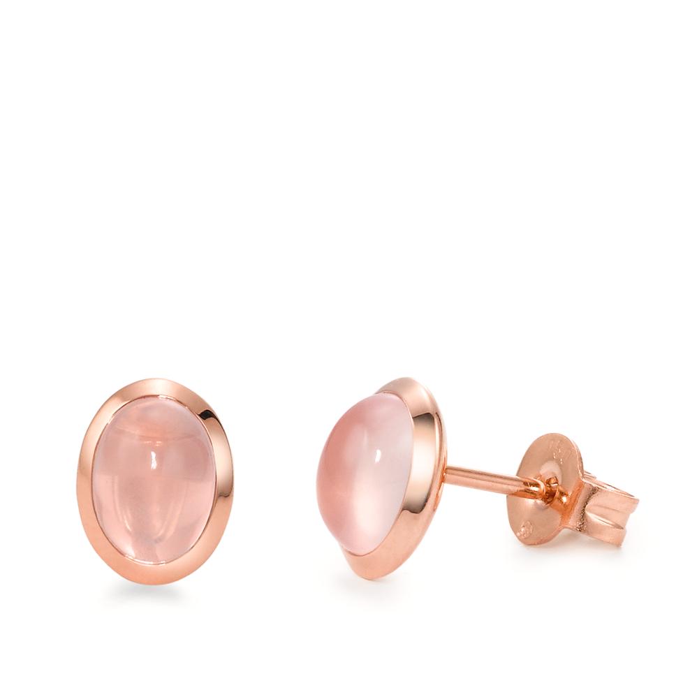 Stud earrings 18k Rose Gold Rose Quartz 2 Stones