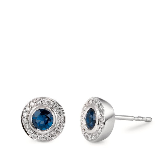 Stud earrings 18k White Gold Sapphire Blue, 2 Stones, Diamond White, 34 Stones, w-si Ø7.5 mm