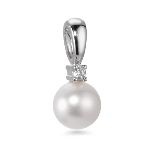 Pendant 18k White Gold Diamond White, 0.025 ct, brilliant, w-si Freshwater pearl