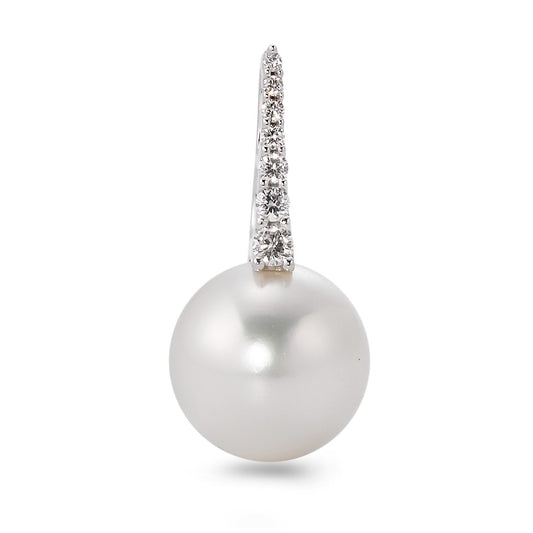 Pendant 18k White Gold Diamond White, 0.09 ct, 7 Stones, brilliant, w-si Freshwater pearl