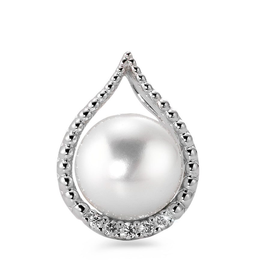 Pendant 18k White Gold Diamond White, 0.06 ct, 5 Stones, brilliant, w-si Freshwater pearl