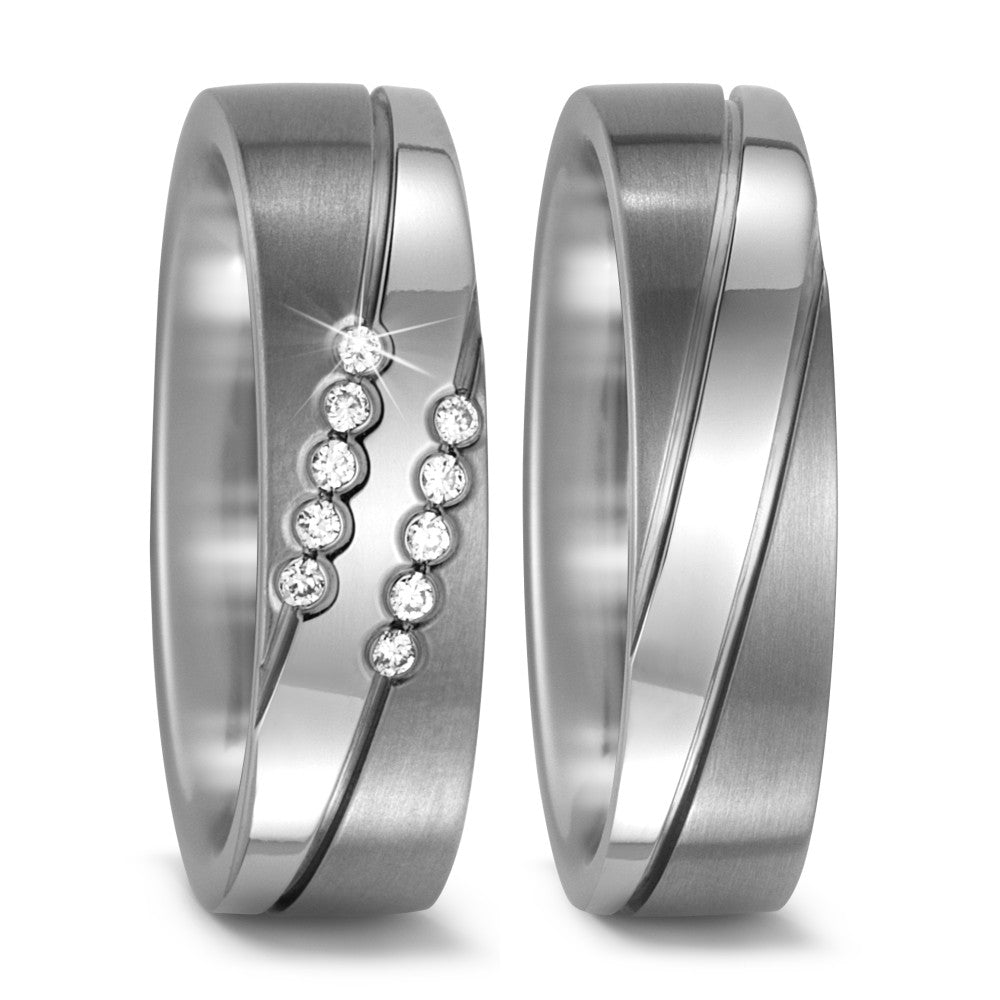 Wedding Ring Titanium Diamond 0.10 ct, 10 Stones, w-si