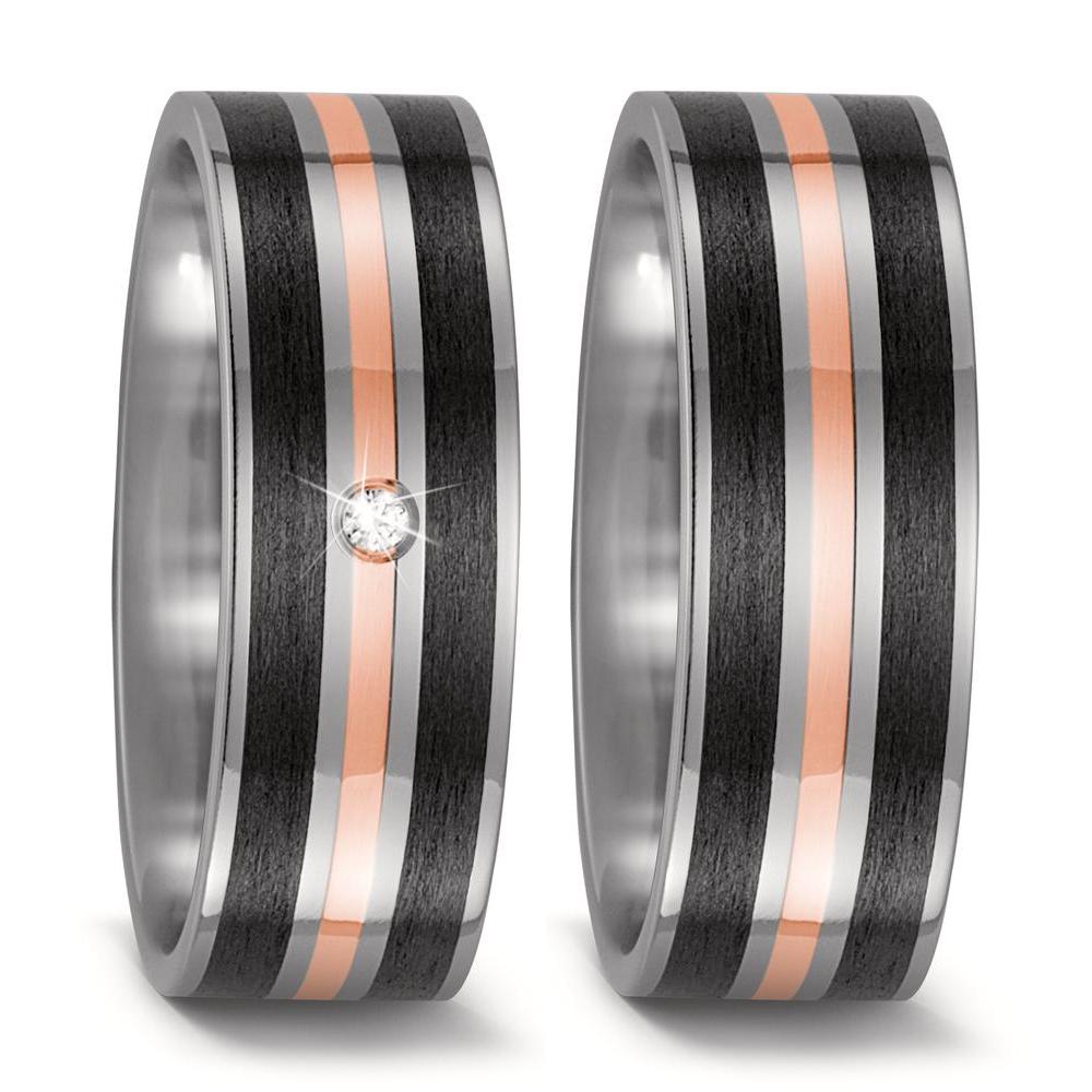 Wedding Ring Titanium, 18k Red Gold, Carbon