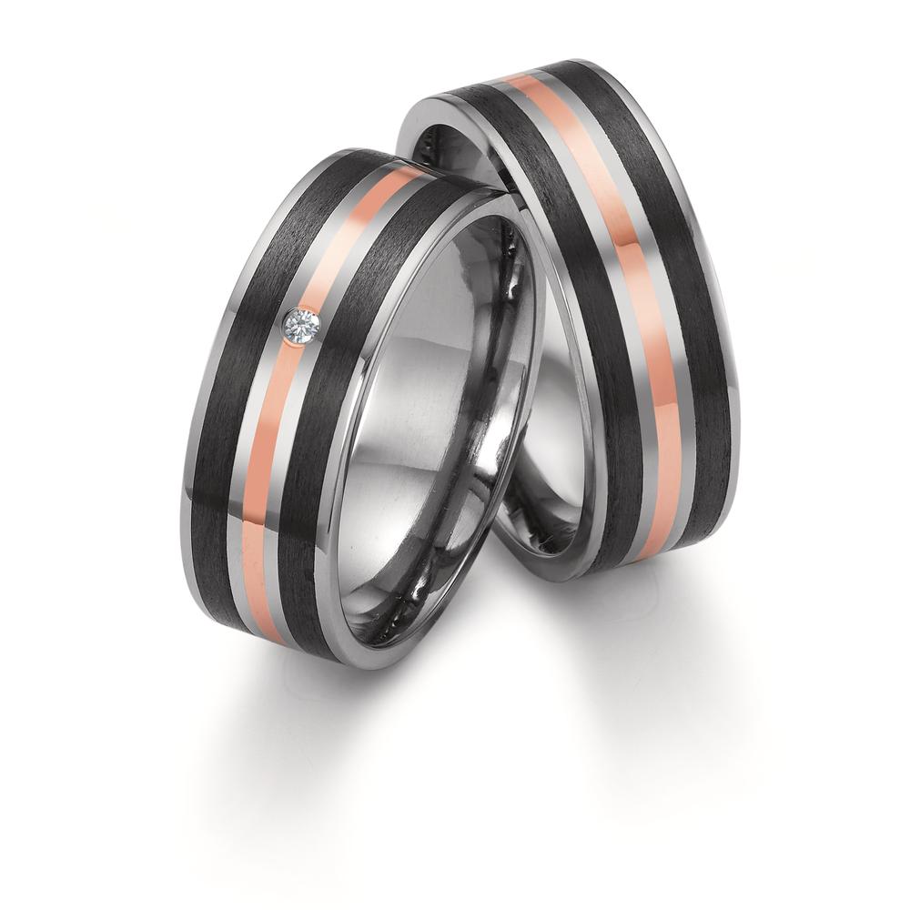 Wedding Ring Titanium, 18k Red Gold, Carbon