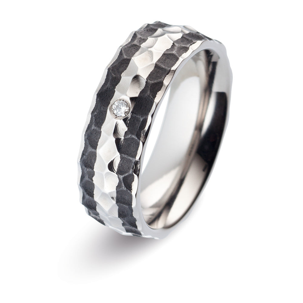 Wedding Ring Titanium, Carbon Diamond 0.03 ct, w-si