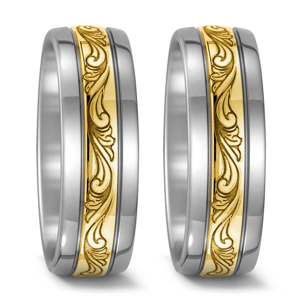 Wedding Ring Titanium, 18k Yellow Gold