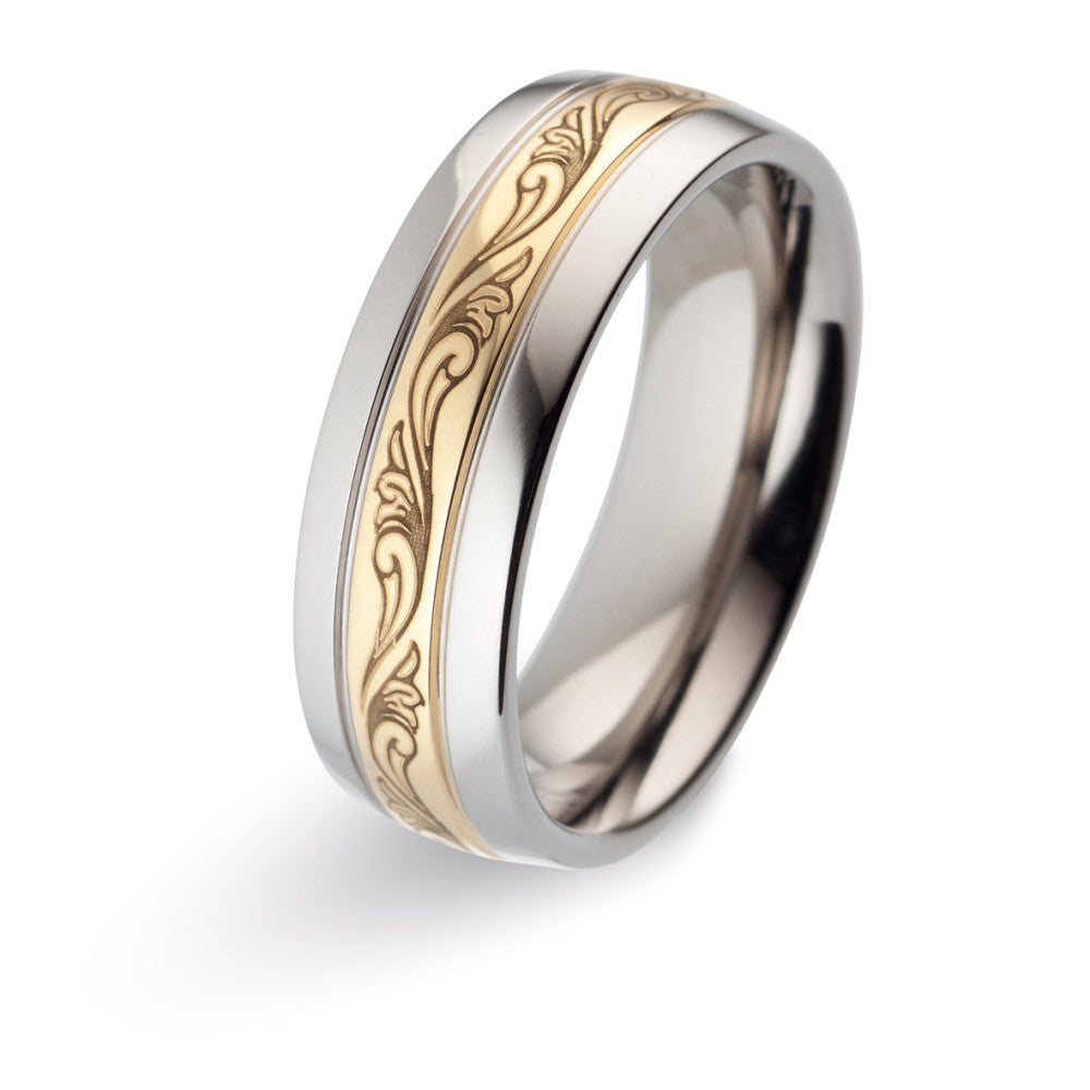 Wedding Ring Titanium, 18k Yellow Gold